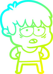 cold gradient line drawing cartoon exhausted boy
