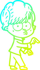 cold gradient line drawing cartoon woman