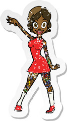 retro distressed sticker of a cartoon woman with tattoos