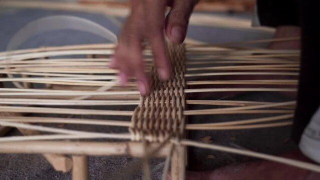 Indonesian craftsmen make furniture using rattan