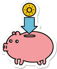 sticker of a cute cartoon piggy bank