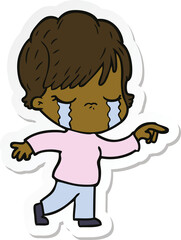 sticker of a cartoon woman crying