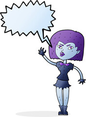 cartoon pretty vampire girl with speech bubble