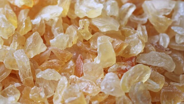 close up acacia or arabic gum texture food background rotate footage