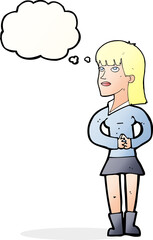 cartoon woman waiting with thought bubble