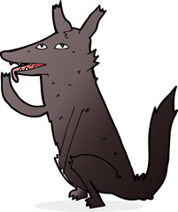 cartoon wolf licking paw