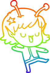 rainbow gradient line drawing happy alien girl cartoon