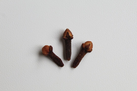Dried clove or he aromatic flower buds of Syzygium aromaticum. Isolated on white background