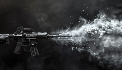 Air vibration after shooting from M4 carbine shot. - obrazy, fototapety, plakaty