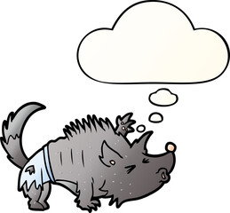 cartoon werewolf and thought bubble in smooth gradient style
