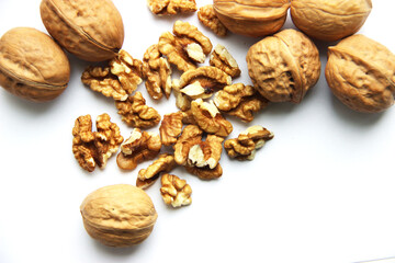 walnuts on white background