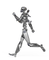 apocalypse cyborg is running in side view like a hero