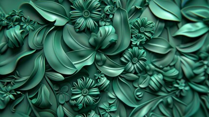 Floral cottagecore style pattern in green color.