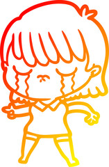 warm gradient line drawing cartoon woman crying