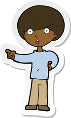sticker of a cartoon pointing boy