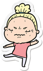 sticker of a cartoon annoyed old lady