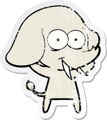 distressed sticker of a happy cartoon elephant