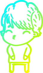 cold gradient line drawing cartoon woman thinking