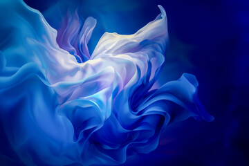 Abstract Prussian blue background with flowing soft material. Concept of soft and relaxing visuals, calming rhythms.