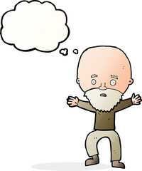 cartoon panicking old man with thought bubble