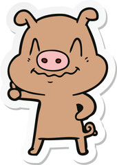 sticker of a nervous cartoon pig