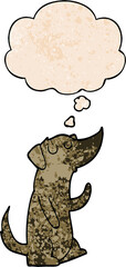 cartoon dog and thought bubble in grunge texture pattern style