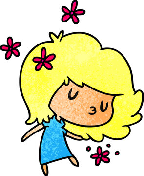 textured cartoon of a cute kawaii girl