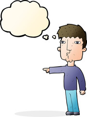 cartoon pointing man with thought bubble