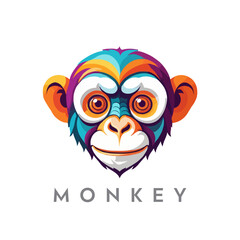 Creative colorful funny monkey mascot logo.
Chimpanzee  cartoon style, digital vector illustration.