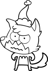 line drawing of a annoyed fox wearing santa hat