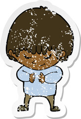retro distressed sticker of a cartoon shy boy