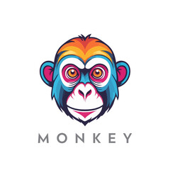 Creative colorful funny monkey mascot logo.
Chimpanzee  cartoon style, digital vector illustration.