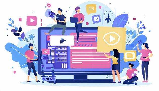 Compelling Content Creation, compelling content creation with an image depicting writers, designers, and videographers producing engaging blog posts, articles, AI