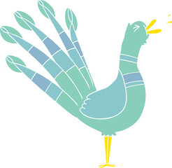 flat color style cartoon crowing peacock