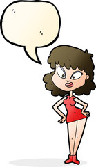 cartoon woman with hands on hips with speech bubble