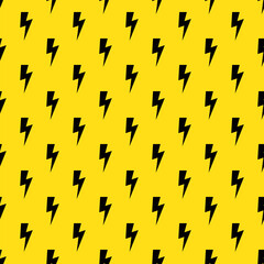 Lightning bolts Seamless Pattern. Yellow and Black repeating background.
