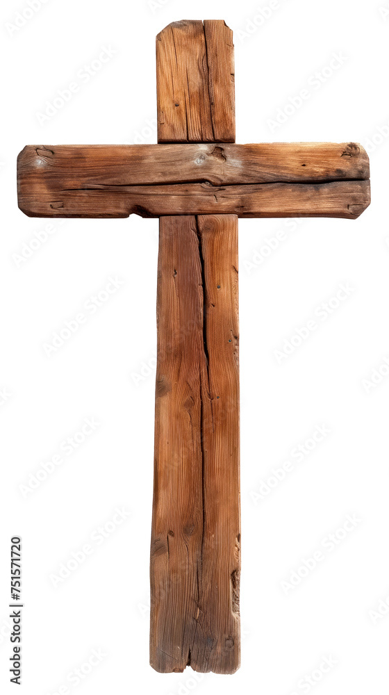 Wall mural A old wooden cross. The cross is a symbol of Christianity Isolated on transparent background, PNG