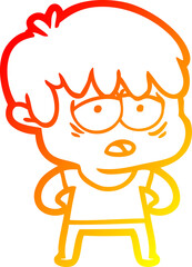 warm gradient line drawing cartoon exhausted boy