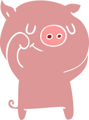 happy flat color style cartoon pig