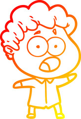 warm gradient line drawing cartoon man gasping in surprise