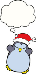 cute christmas penguin and thought bubble