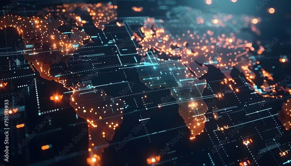 Poster abstract digital world map, concept of global networks and connectivity, information exchange and te