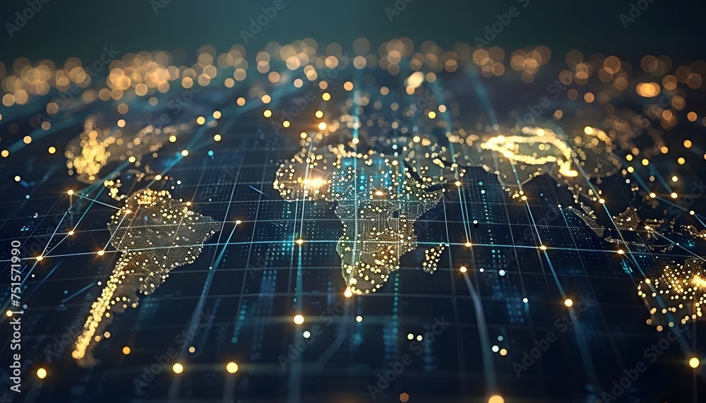 Poster abstract digital world map, concept of global networks and connectivity, information exchange and te