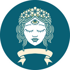 icon with banner of female face