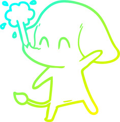 cold gradient line drawing cute cartoon elephant spouting water
