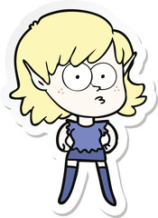sticker of a cartoon elf girl staring