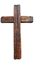 A old wooden cross. The cross is a symbol of Christianity Isolated on transparent background, PNG - obrazy, fototapety, plakaty