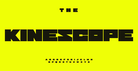 Geometrically bold alphabet, heavyweight letters, expansive techno font for large urban logo, sporty headline, maximalist typography, broad typographic design. Vector typeset.