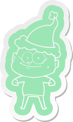 cartoon  sticker of a bald man staring wearing santa hat