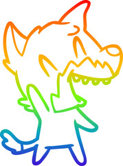 rainbow gradient line drawing laughing fox cartoon